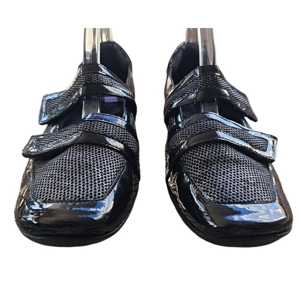 Sesto‎ Meucci Women's 7.5M Black Patent Leather Mesh Strap Shoes Italy